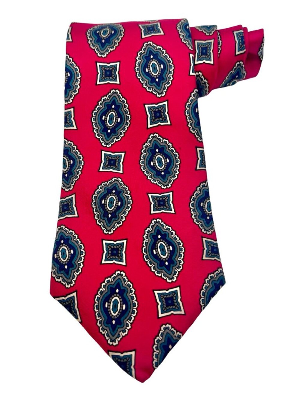 Burnham Ltd Red Navy Blue Silk Necktie Mens OS
